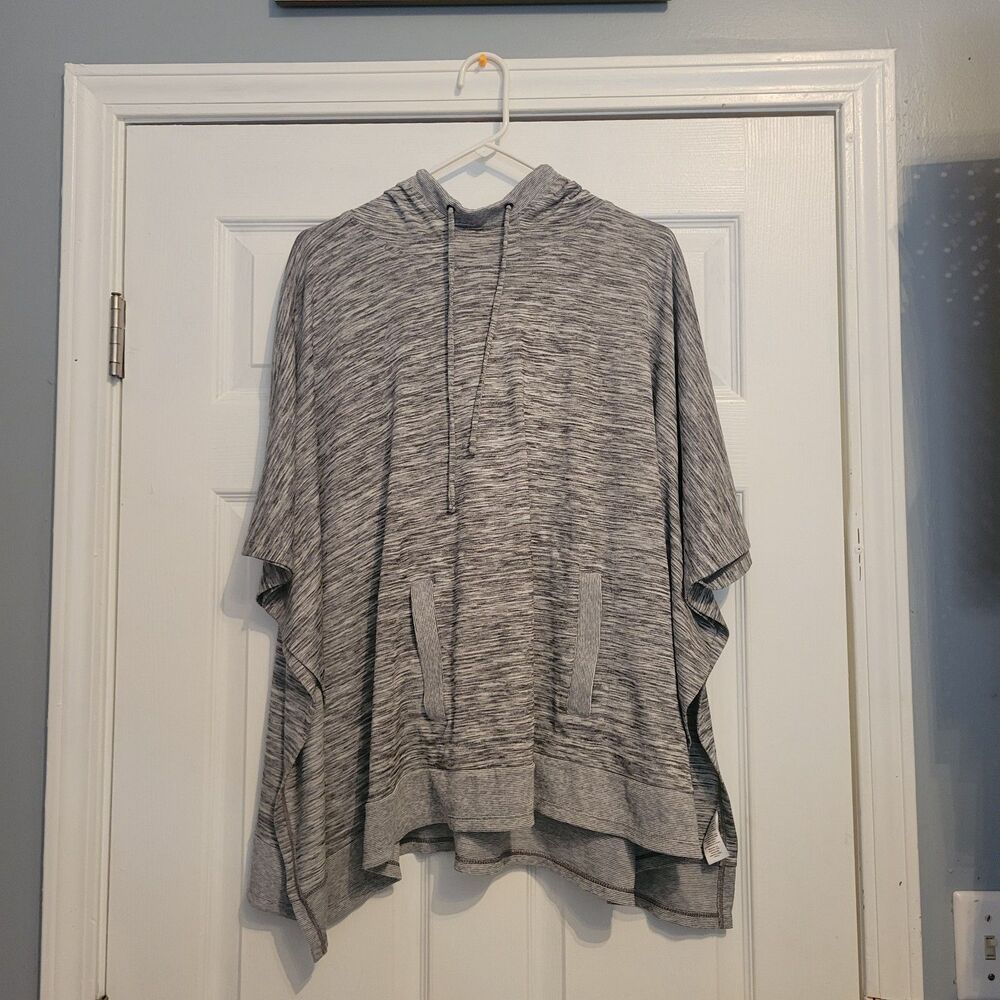 Talbots One Size Gray Marled Hooded Poncho Women Athleisure Knit Cozy Top